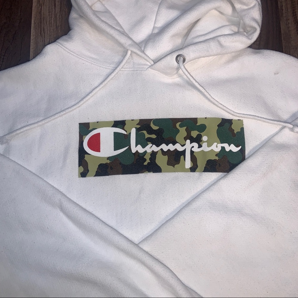 Reverse weave champion box logo hoodie men’s white